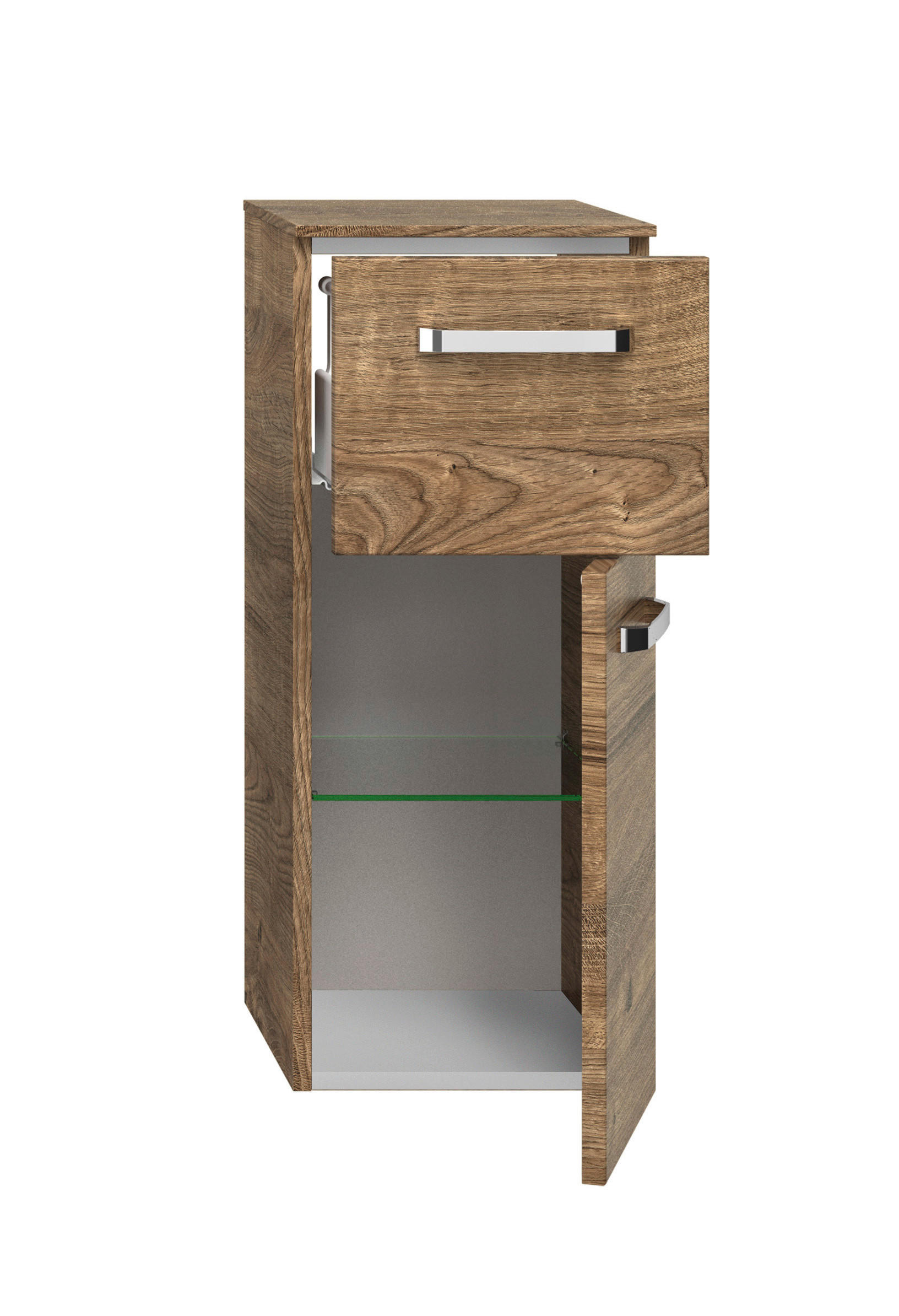 ALSÓSZEKRÉNY 30/73/33 cm  - króm/tölgyfa, Basics, faalapú anyag/Üveg (30/73/33cm) - Sadena