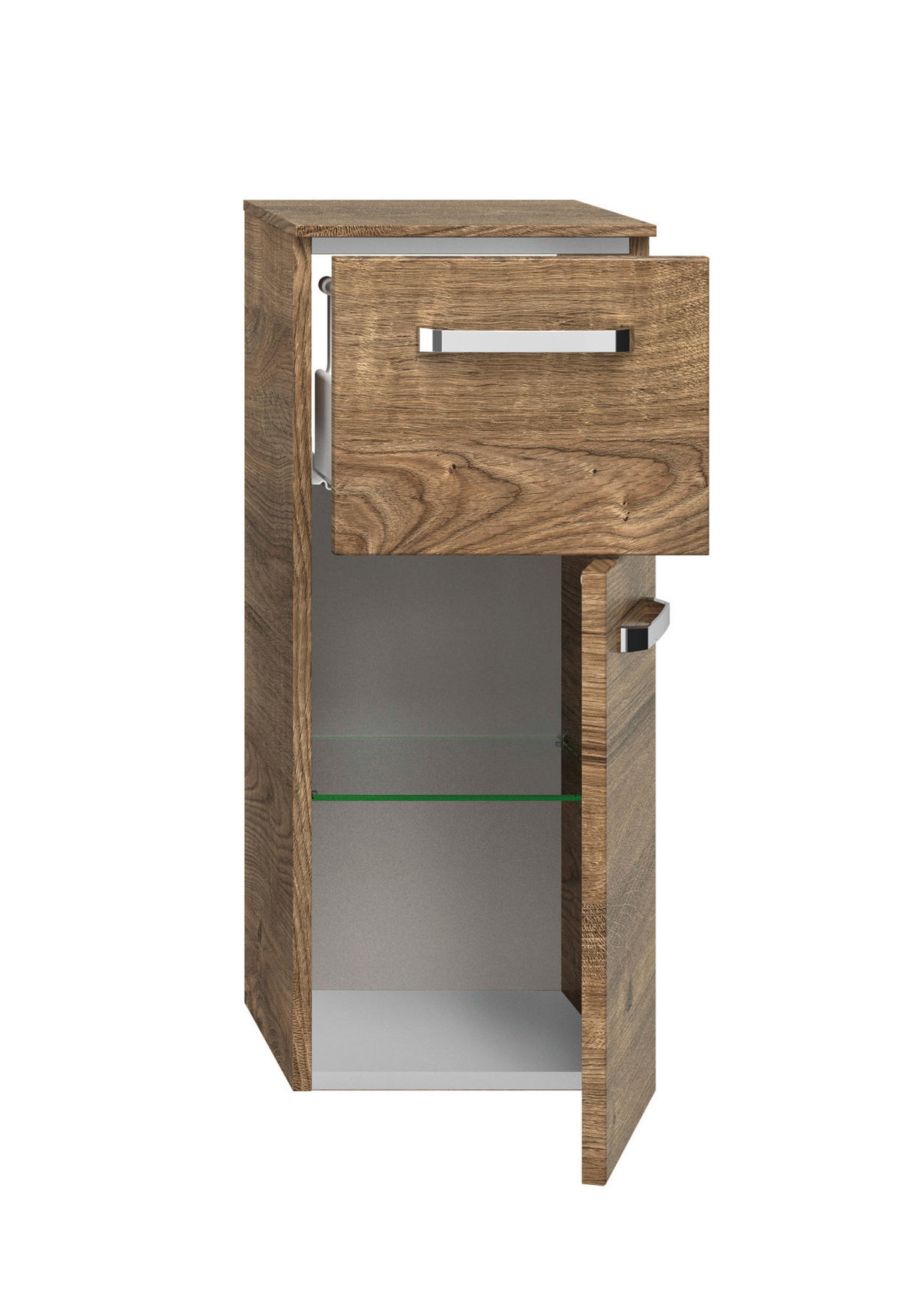 ALSÓSZEKRÉNY 30/73/33 cm  - króm/tölgyfa, Basics, faalapú anyag/Üveg (30/73/33cm) - Sadena