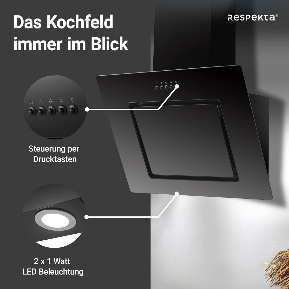 DUNSTABZUGSHAUBE CH22010SBZ  - Schwarz, Trend, Glas/Metall (60/73,9-111,9/34cm) - Respekta