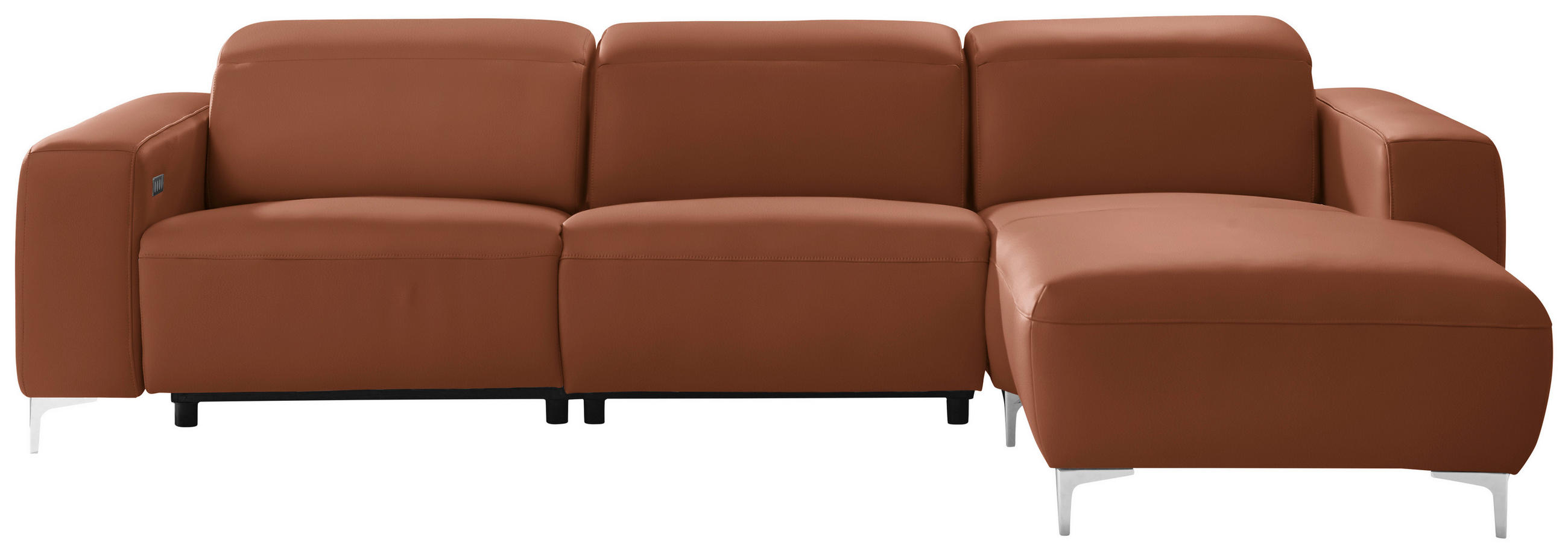 ECKSOFA Braun Echtleder  - Chromfarben/Braun, Design, Leder/Metall (292/177cm) - Pure Home Lifestyle