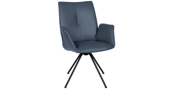 ARMLEHNSTUHL  Beinauswahl, Lederauswahl, Sitzfläche 360° drehbar  Echtleder  Schwarz, Graublau  - Graublau/Schwarz, Design, Leder/Metall (65/91/63cm) - Dieter Knoll