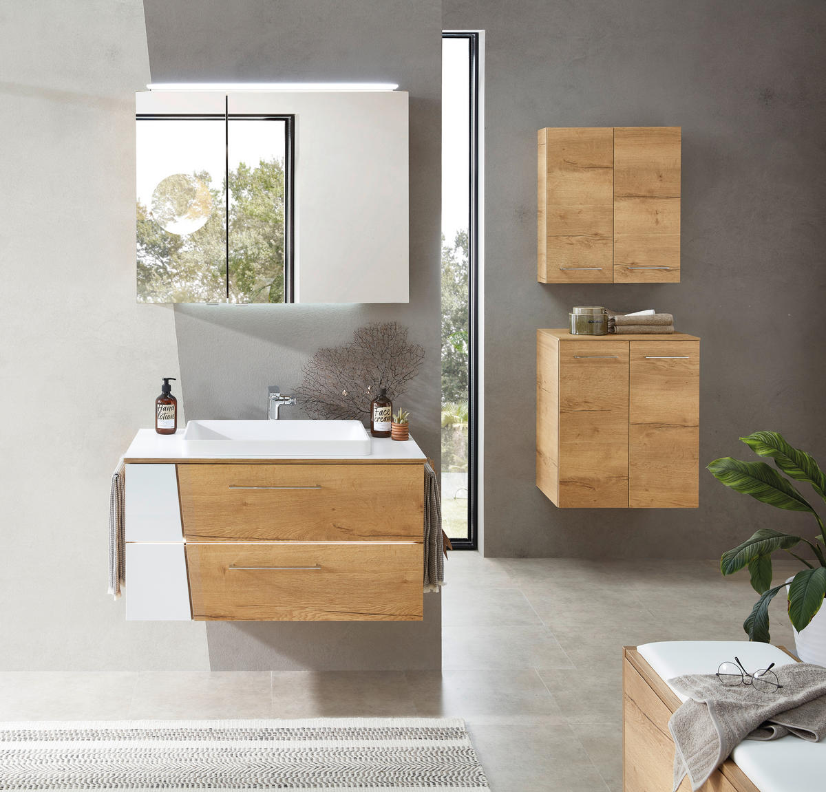 WASCHTISCHKOMBI 92 cm  - Chromfarben/Eichefarben, KONVENTIONELL, Holzwerkstoff/Kunststoff (92cm) - Sadena