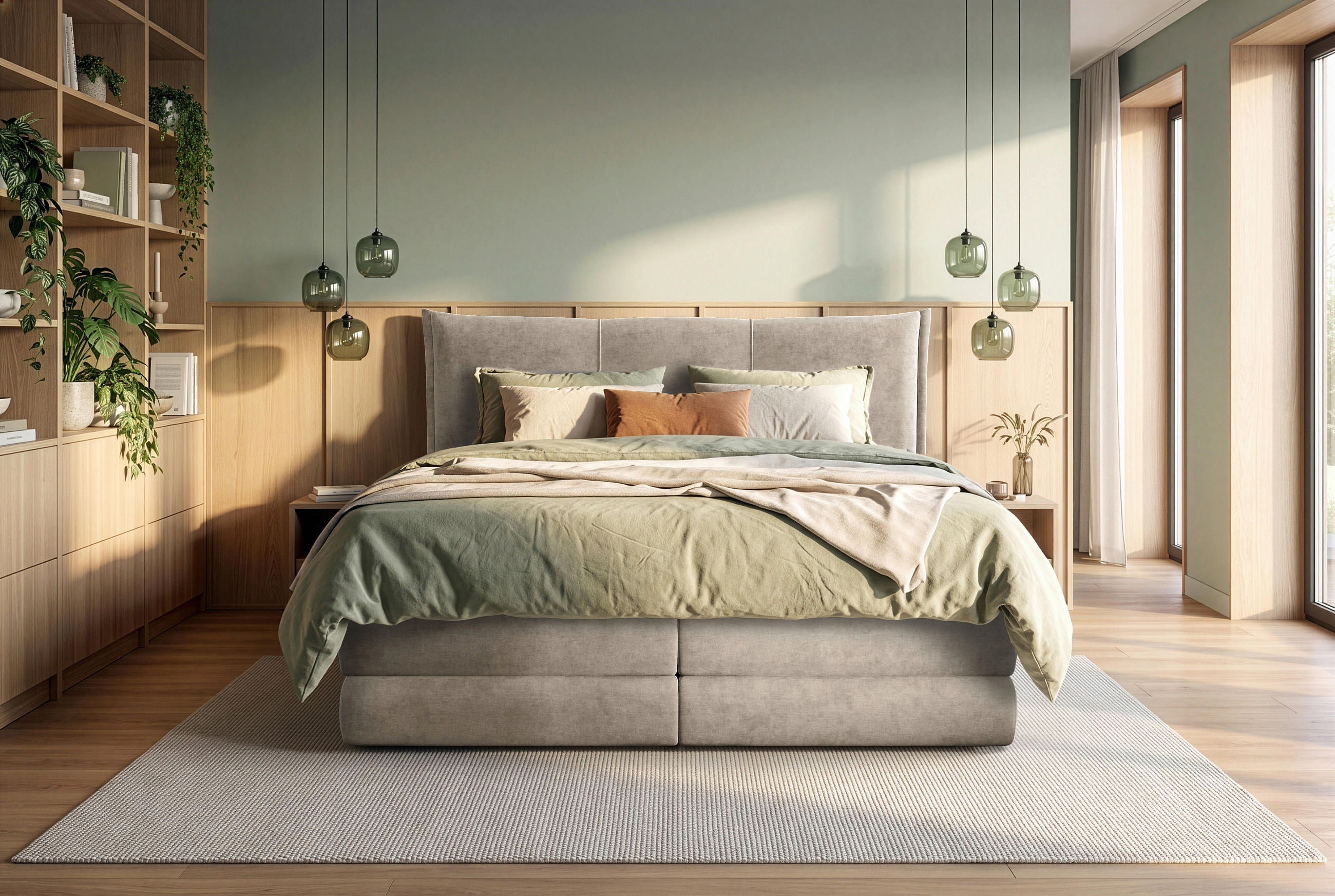 BOXSPRINGBETT 180/200 cm  Hellgrau  - Hellgrau/Schwarz, Modern, Holz/Holzwerkstoff (180/200cm) - MID.YOU