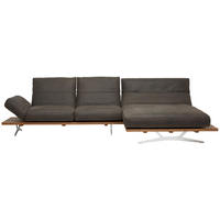 ECKSOFA Nurano in Echtleder Braun, Eichefarben  320/157 cm  - Edelstahlfarben/Eichefarben, Natur, Leder/Holzwerkstoff (320/157cm) - Ambiente