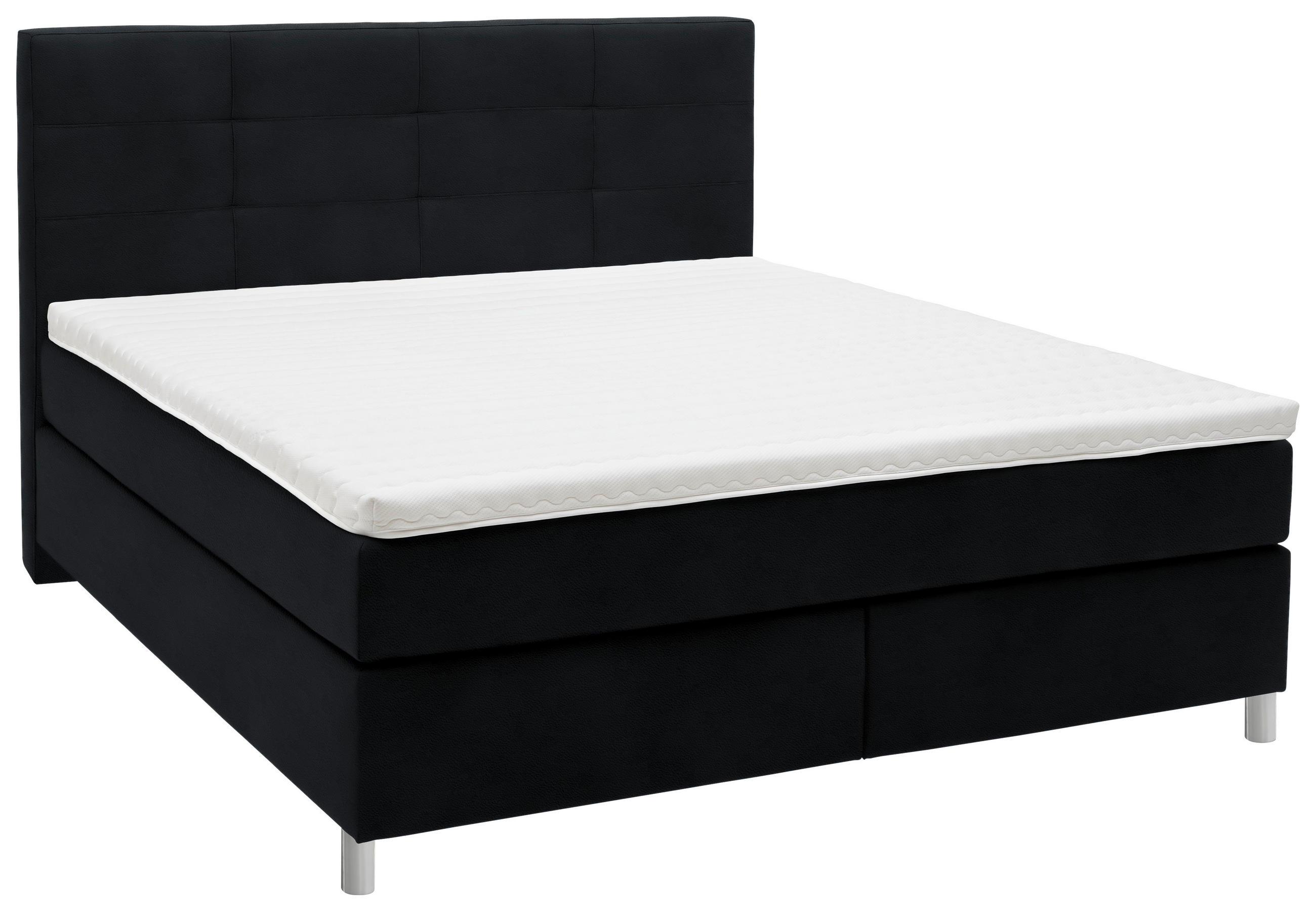 BOXSPRINGBETT 180/200 cm  in Schwarz  - Chromfarben/Schwarz, KONVENTIONELL, Kunststoff/Textil (180/200cm) - Voleo