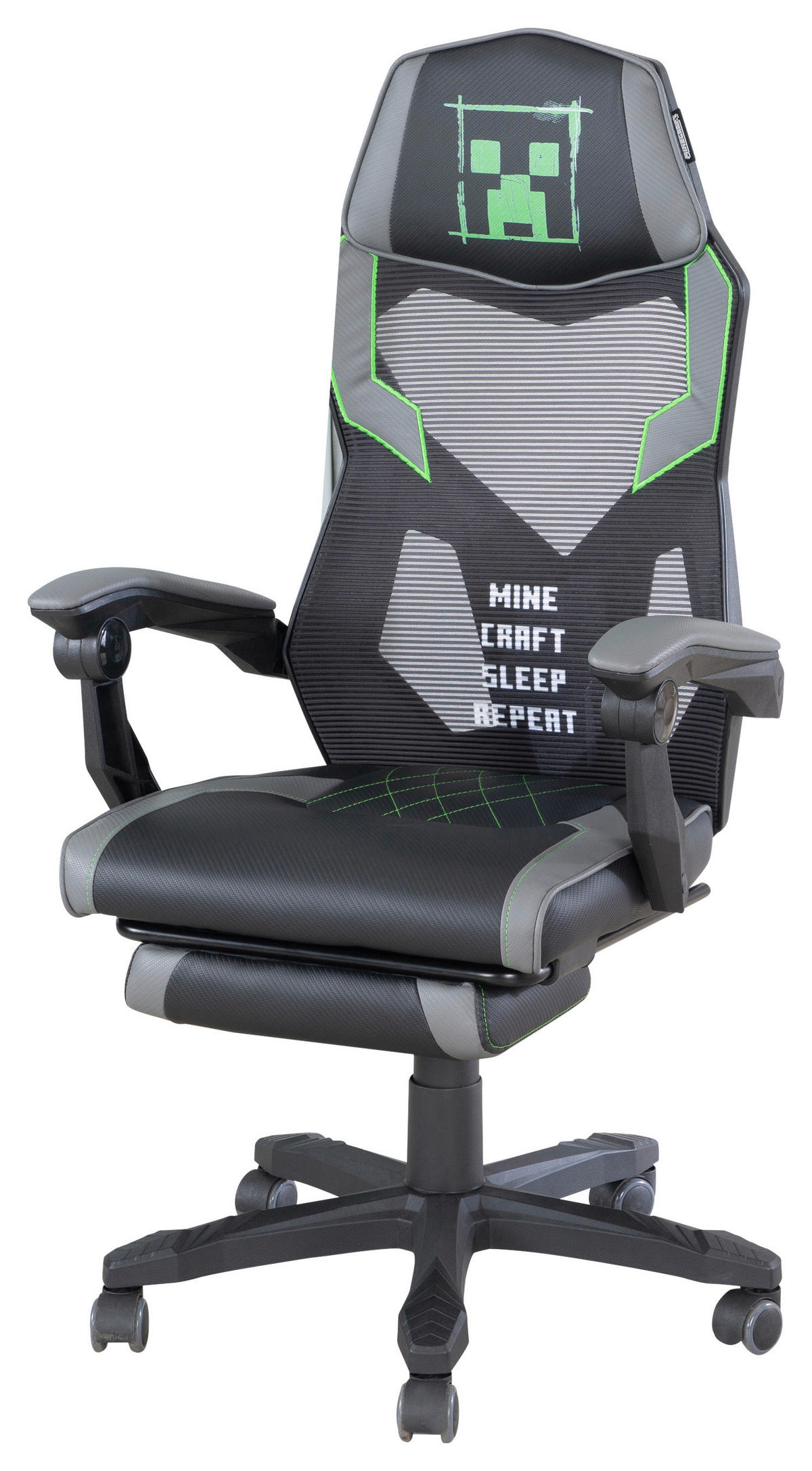 GAMINGSTUHL Grau Kunststoff, Textil   - Grau/Grün, MODERN, Kunststoff/Textil (61/114,5/62,5cm) - Minecraft
