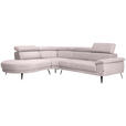 ECKSOFA in Velours Hellrosa  - Hellrosa/Schwarz, Design, Textil/Metall (264/299cm) - Novel