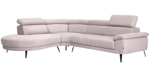 ECKSOFA in Velours Hellrosa  - Hellrosa/Schwarz, Design, Textil/Metall (264/299cm) - Novel