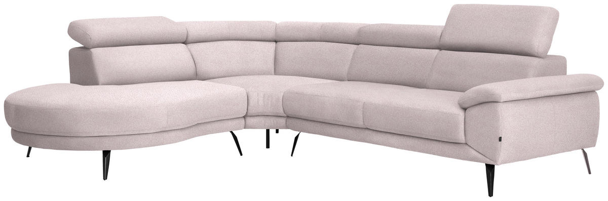 ECKSOFA in Velours Hellrosa  264/299 cm  - Hellrosa/Schwarz, Design, Textil/Metall (264/299cm) - Novel