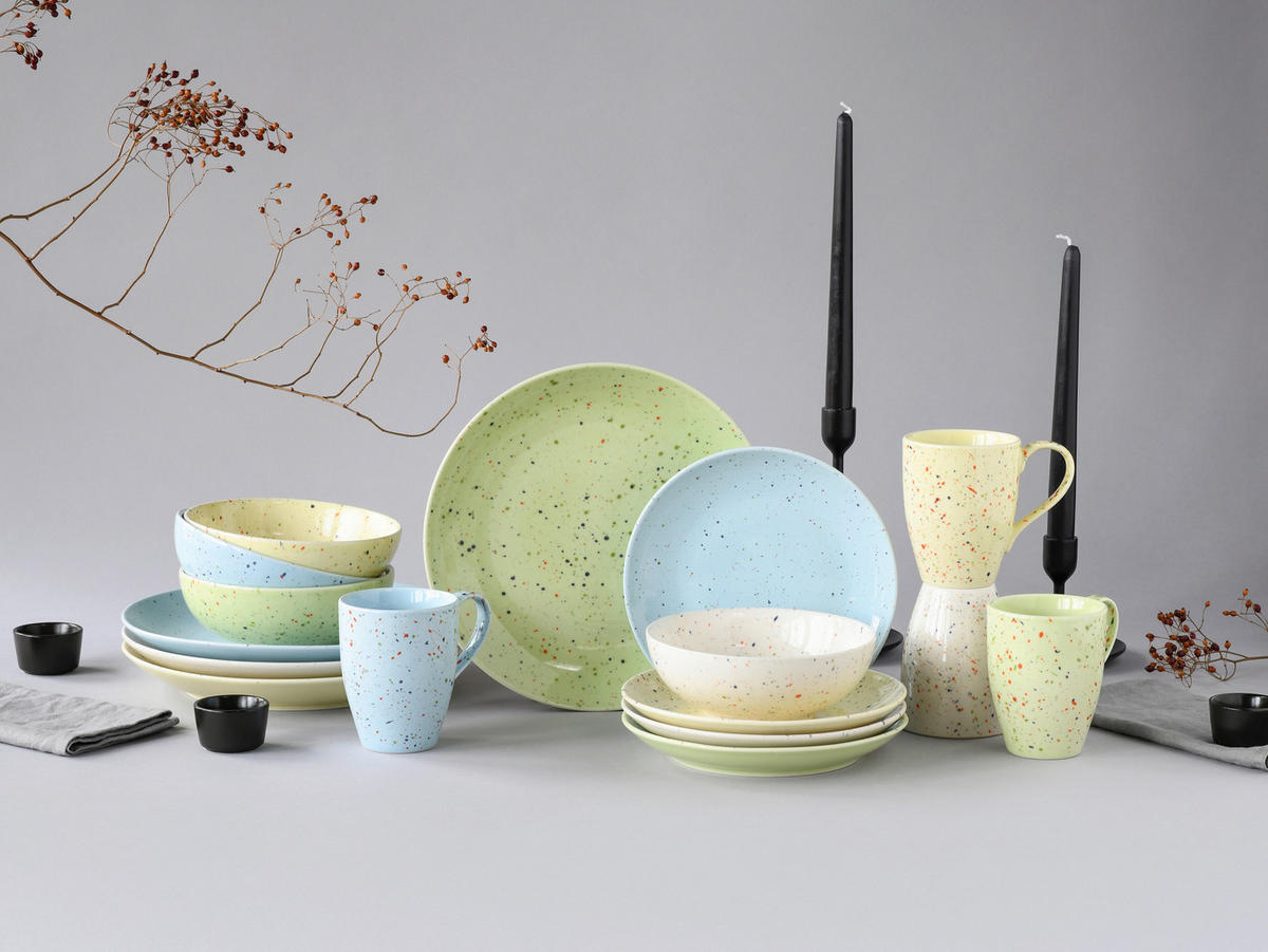 KOMBISERVICE Confetti 16-teilig  - Hellgelb/Hellgrün, Basics, Keramik - Creatable