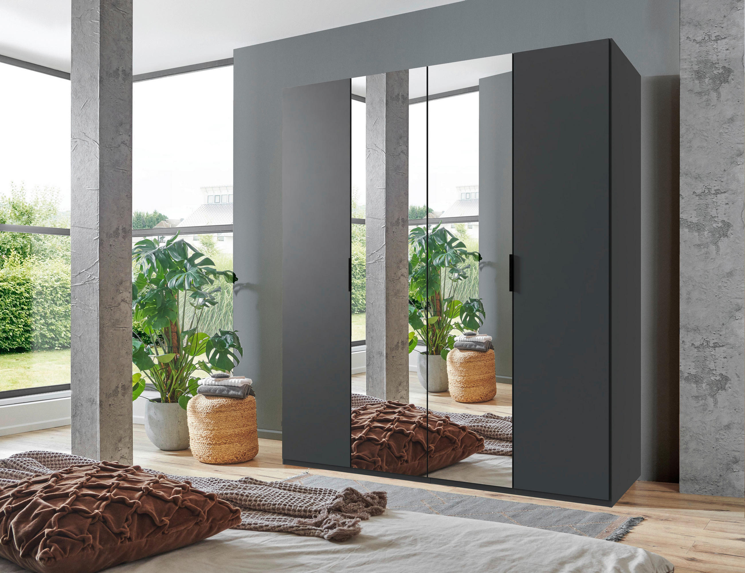 FALTTÜRENSCHRANK  in Graphitfarben  - Schwarz/Graphitfarben, Design, Glas/Holzwerkstoff (200/216/58cm) - Boxxx