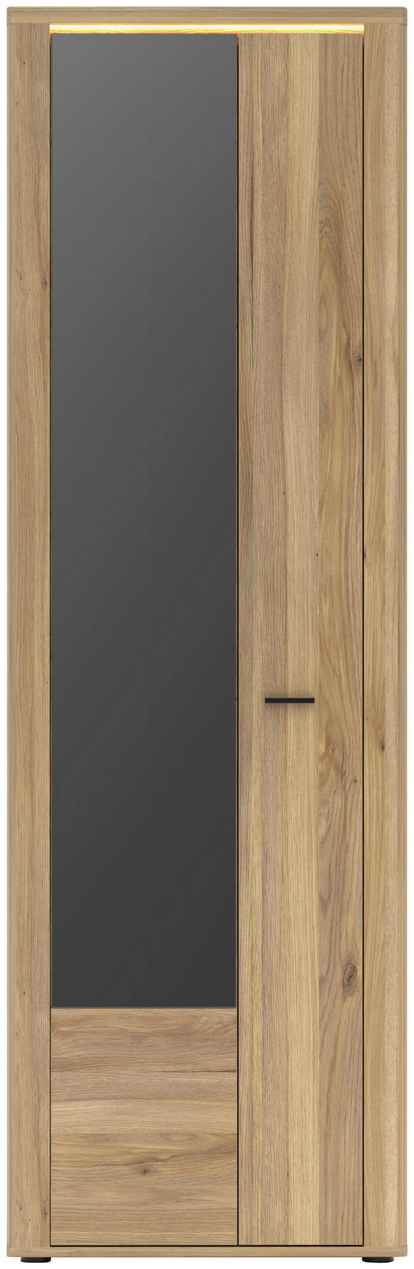 GARDEROBENSCHRANK  in 65/204/38 cm  - Eichefarben/Schwarz, KONVENTIONELL, Glas/Holzwerkstoff (65/204/38cm) - Xora