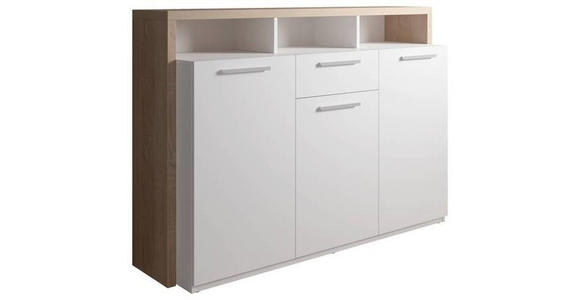 SIDEBOARD Weiß, Sonoma Eiche Einlegeböden  - Silberfarben/Braun, Trend, Holzwerkstoff/Kunststoff (130/94/40cm) - Xora