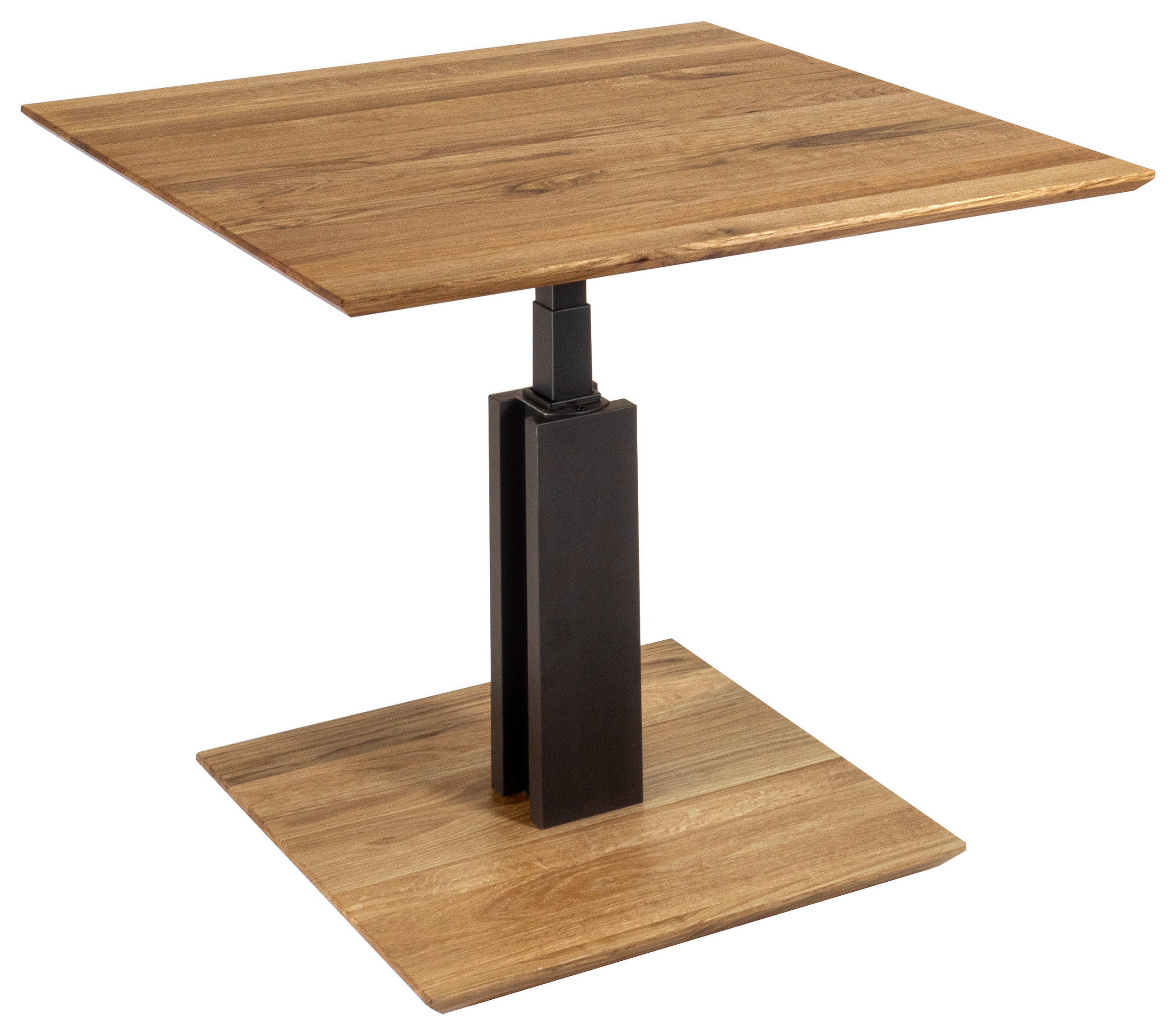 Thumbnail - Venda Couchtisch, Eiche, Holz, Holzwerkstoff, Wildeiche, massiv, quadratisch, eckig, Säule, Bodenplatte, 75x47-65x75 cm,...