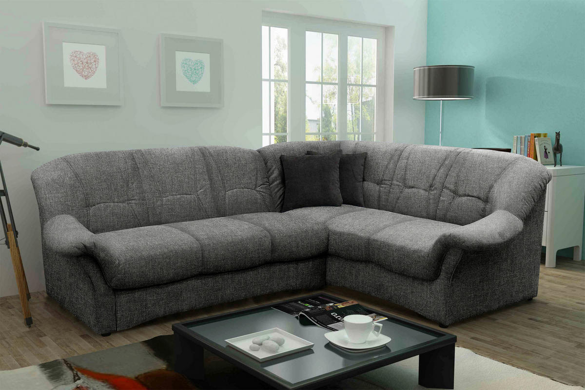 ECKSOFA Dunkelgrau Mikrofaser  - Dunkelgrau/Schwarz, KONVENTIONELL, Kunststoff/Textil (243/192cm) - MID.YOU