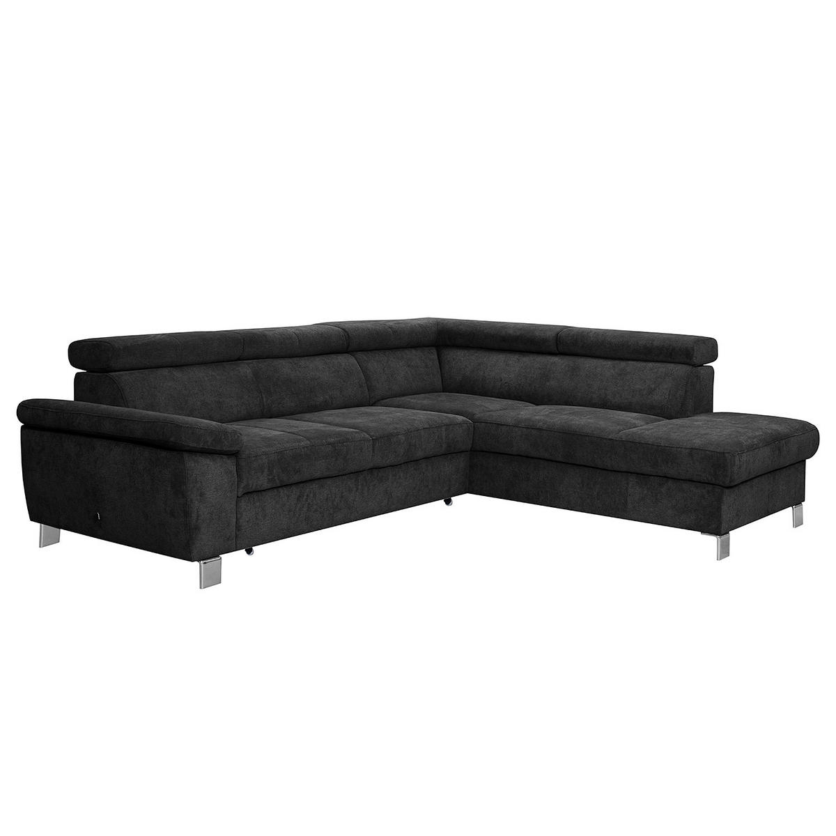 ECKSOFA Schwarz Mikrofaser  - Chromfarben/Schwarz, Design, Textil/Metall (248/208cm) - Livetastic