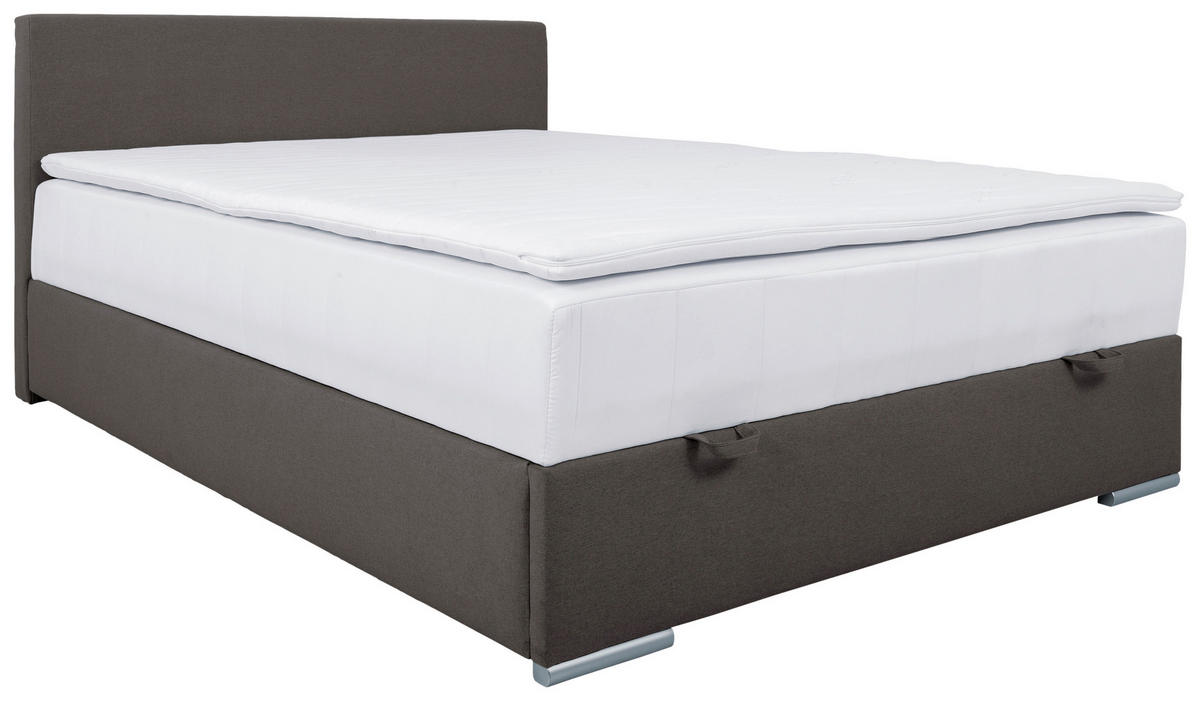 POLSTERBETT 140/200 cm,  in Anthrazit, Bettkasten, Topper, H2 + H2 = mittel  - Chromfarben/Anthrazit, KONVENTIONELL, Holz/Kunststoff (140/200cm) - MID.YOU
