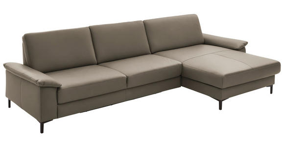 ECKSOFA in Echtleder Graubraun  - Graubraun/Schwarz, Design, Leder/Metall (334/176cm) - Dieter Knoll