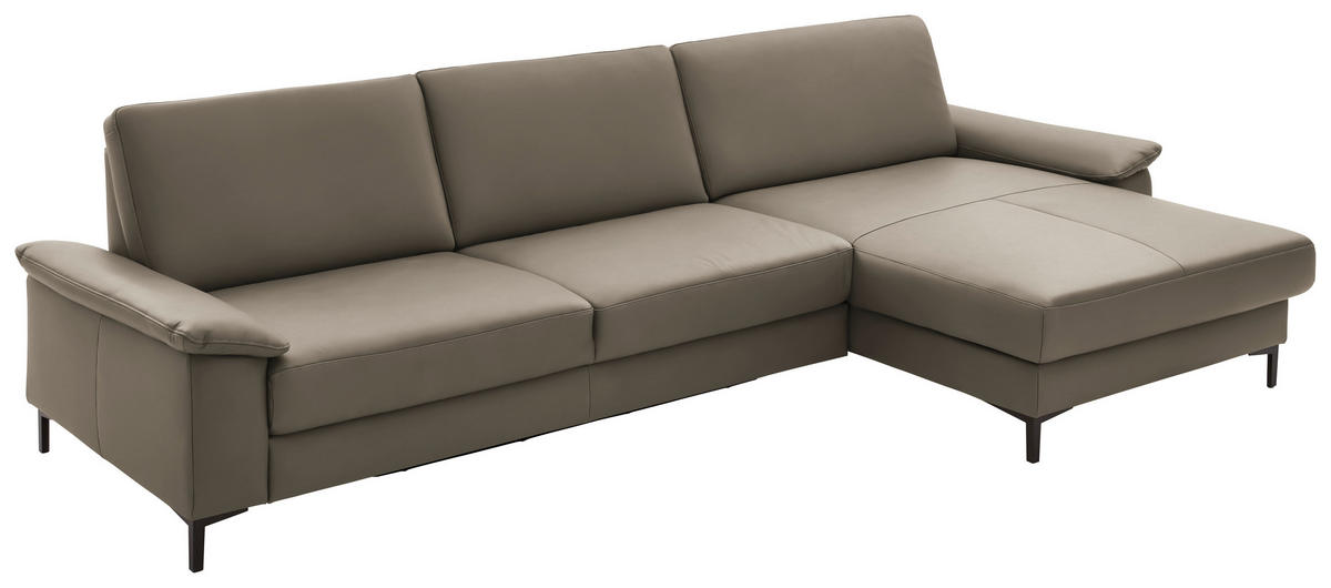 ECKSOFA in Echtleder Graubraun  - Graubraun/Schwarz, Design, Leder/Metall (334/176cm) - Dieter Knoll