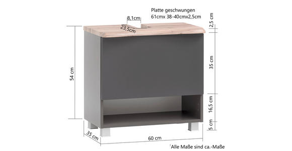 WASCHTISCHUNTERSCHRANK  - Silberfarben/Eiche Wotan, Natur, Holzwerkstoff/Kunststoff (61/55/40cm) - Xora