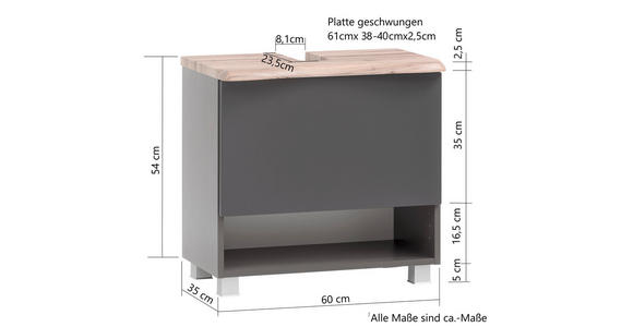 WASCHTISCHUNTERSCHRANK 61/55/40 cm  - Eiche Wotan/Silberfarben, Natur, Holzwerkstoff/Kunststoff (61/55/40cm) - Xora