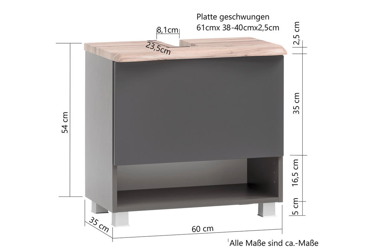 WASCHTISCHUNTERSCHRANK  - Eiche Wotan/Silberfarben, Natur, Holzwerkstoff/Kunststoff (61/55/40cm) - Xora