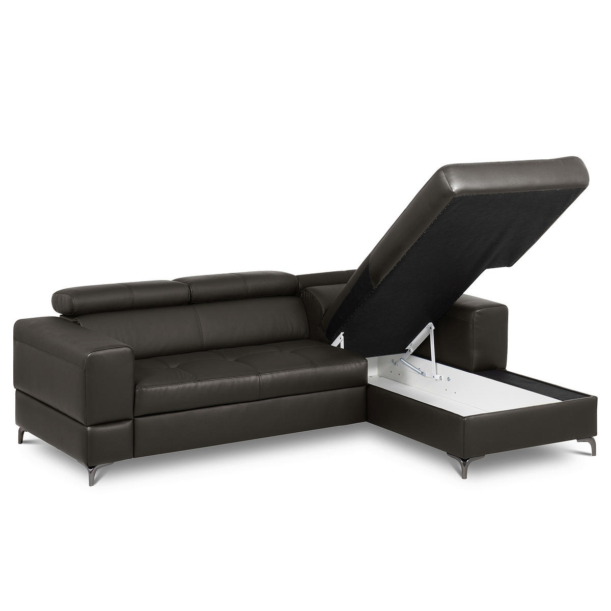 ECKSOFA  in Lederlook Echtleder Dunkelbraun  - Dunkelbraun/Schwarz, Design, Leder/Textil (247/173cm) - Livetastic