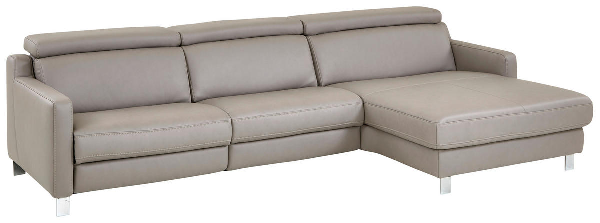 ECKSOFA  in Echtleder Grau  291/176 cm  - Chromfarben/Grau, Design, Leder/Metall (291/176cm) - Valdera