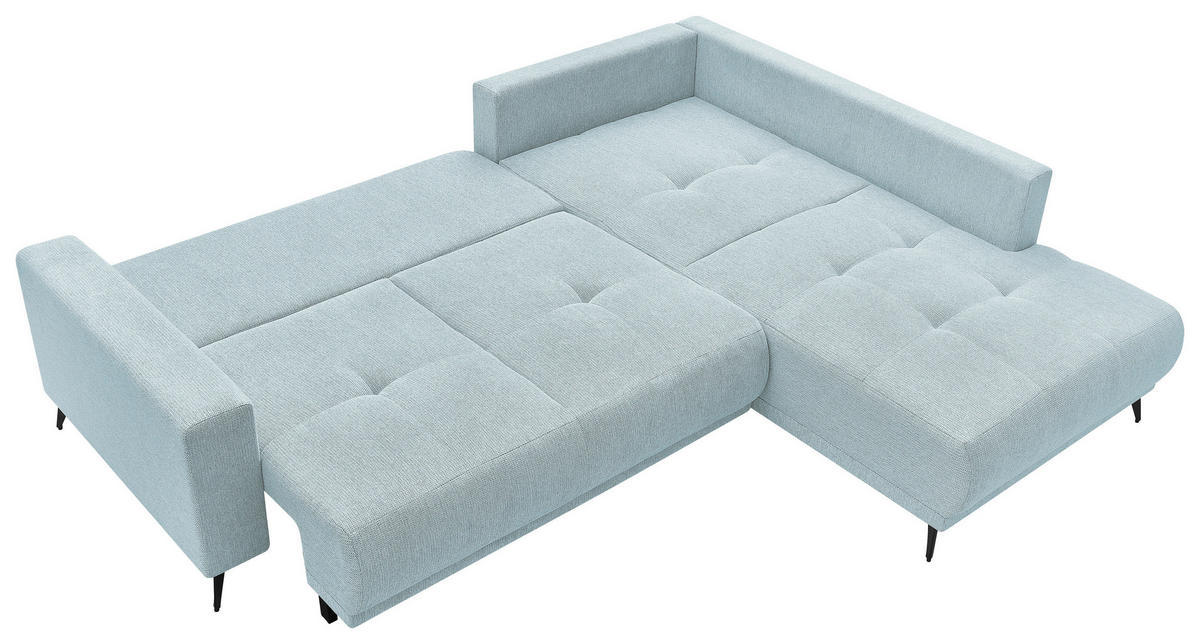 ECKSOFA RAFAEL Hellblau Struktur Rückenkissen, Bettkasten  - Schwarz/Hellblau, Design, Textil/Metall (269/218cm) - P & B