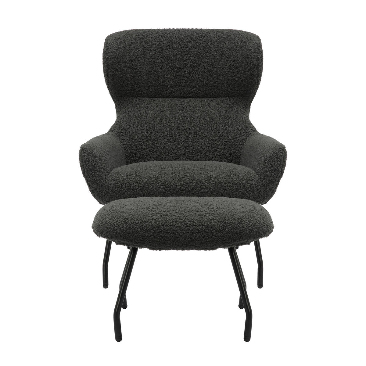 SESSELSET in Teddystoff Anthrazit  - Anthrazit/Schwarz, MODERN, Textil/Metall (79/103/82cm) - Livetastic