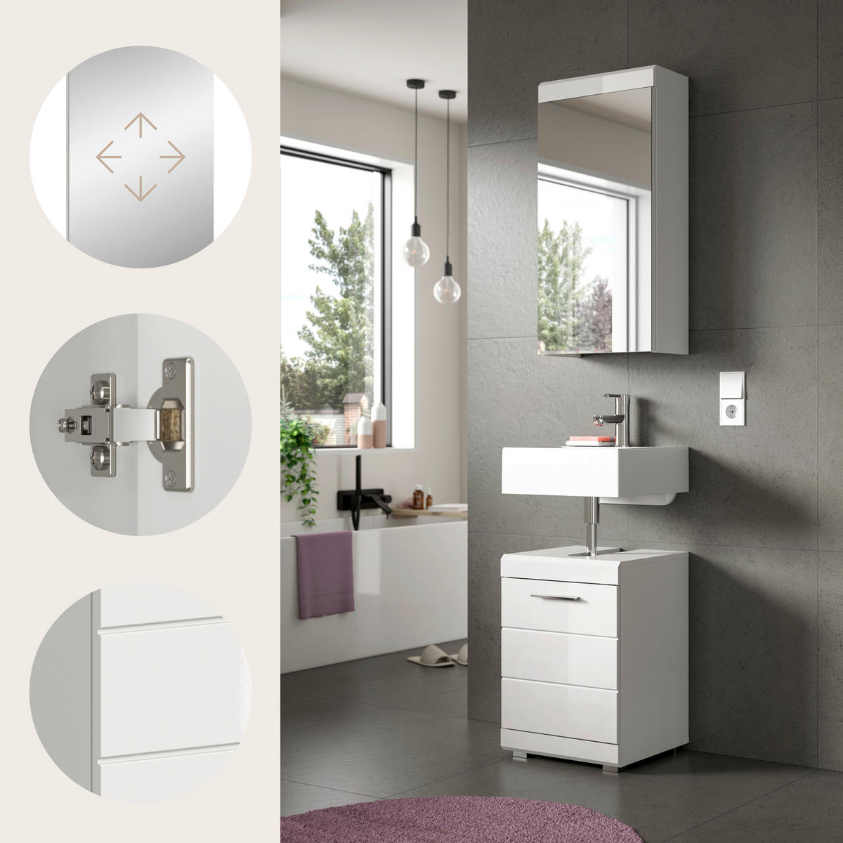 BADRUM 40 cm  - vit/silver, Trend, trämaterial/glas (40cm) - MID.YOU