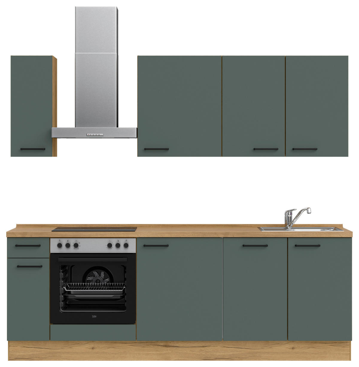 KÜCHENBLOCK Easytouch 240 cm  in Eichefarben, Dunkelgrün  - Dunkelgrün/Eichefarben, MODERN, Holzwerkstoff/Metall (240cm) - Nobilia