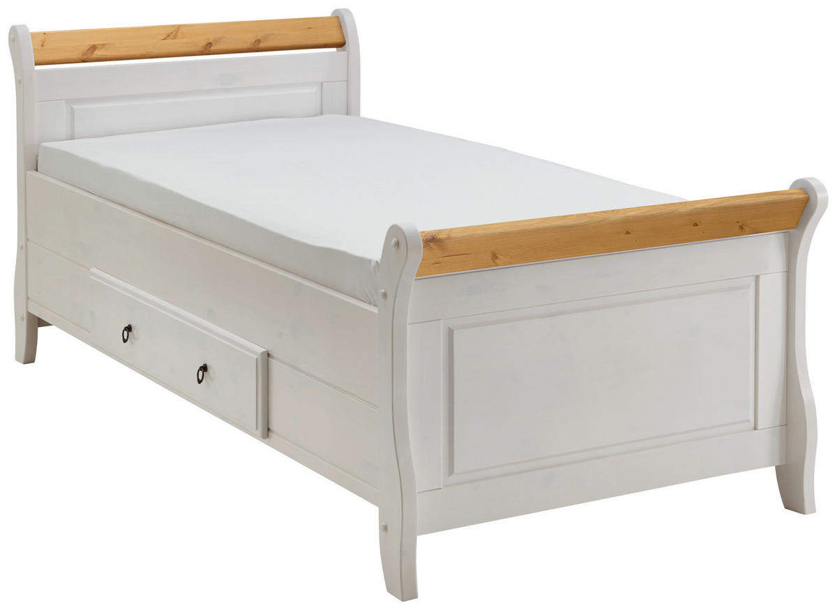 BETT 90/200 cm  in Weiß, Laugenfarbig  - Laugenfarbig/Weiß, ROMANTIK / LANDHAUS, Holz (90/200cm) - Boxxx