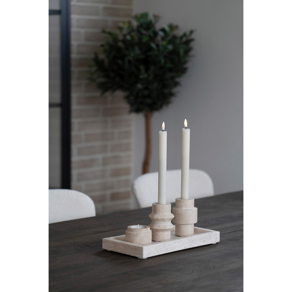 KERZENHALTER - Beige, Basics, Stein (7/10cm)