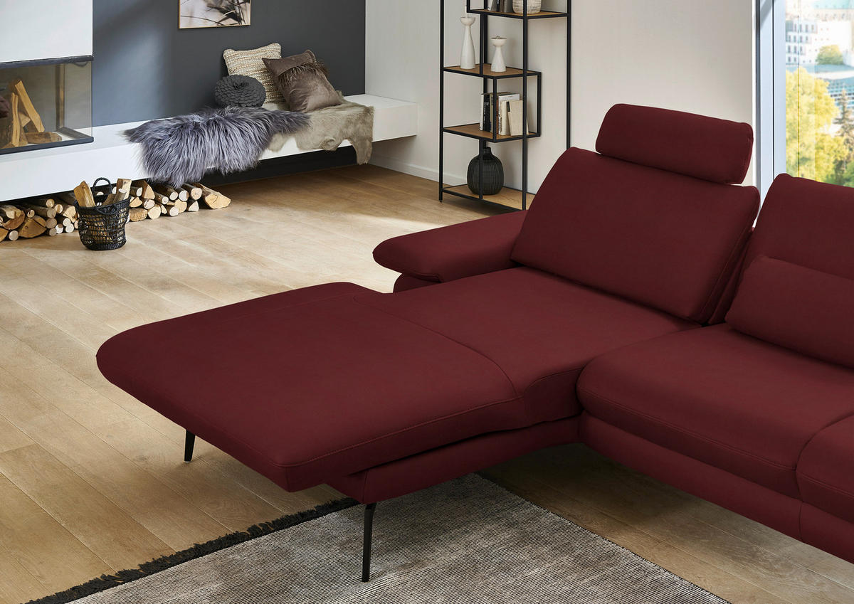 ECKSOFA in Echtleder Rot  180/310 cm  - Rot/Schwarz, Design, Leder/Metall (180/310cm) - Dieter Knoll