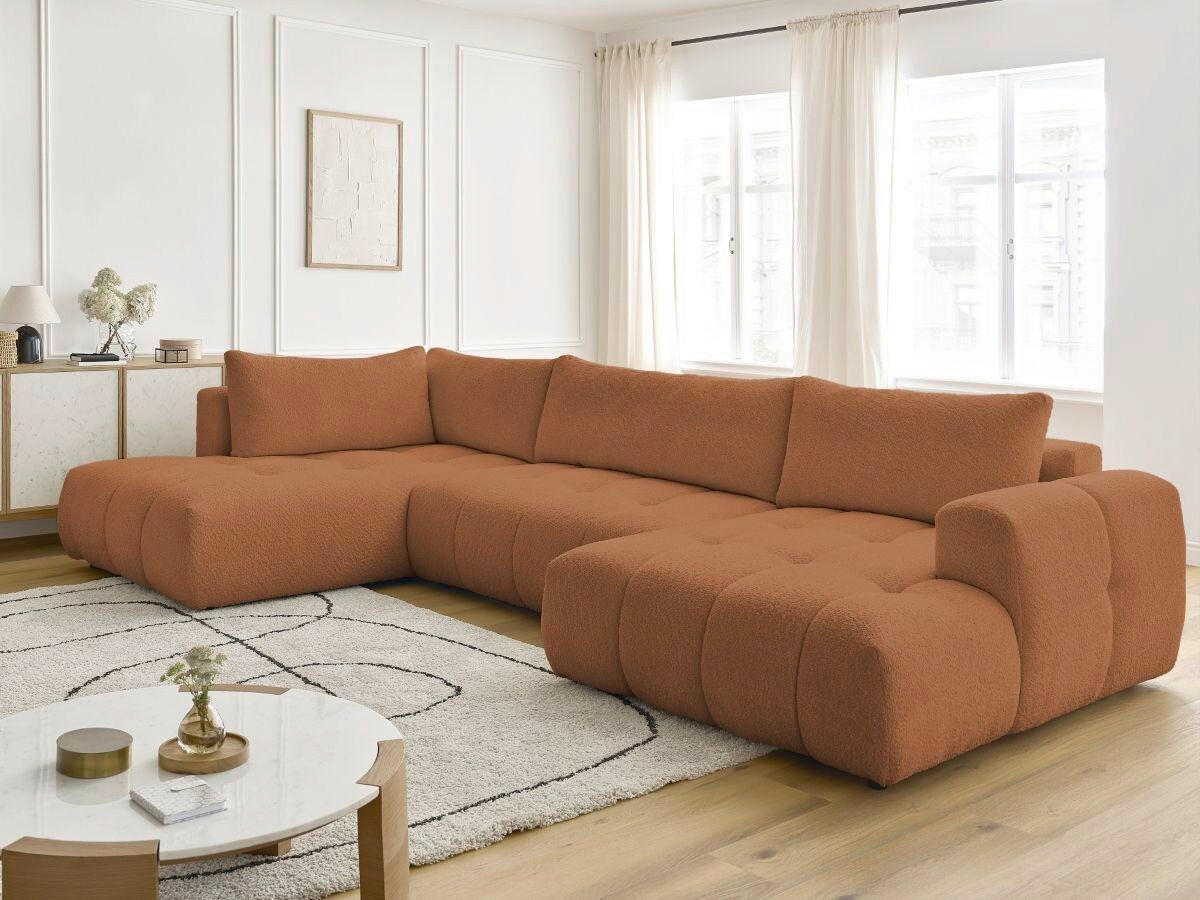 WOHNLANDSCHAFT  FUJI  Orange Bouclé  - Schwarz/Orange, MODERN, Kunststoff/Textil (204/377/160cm)