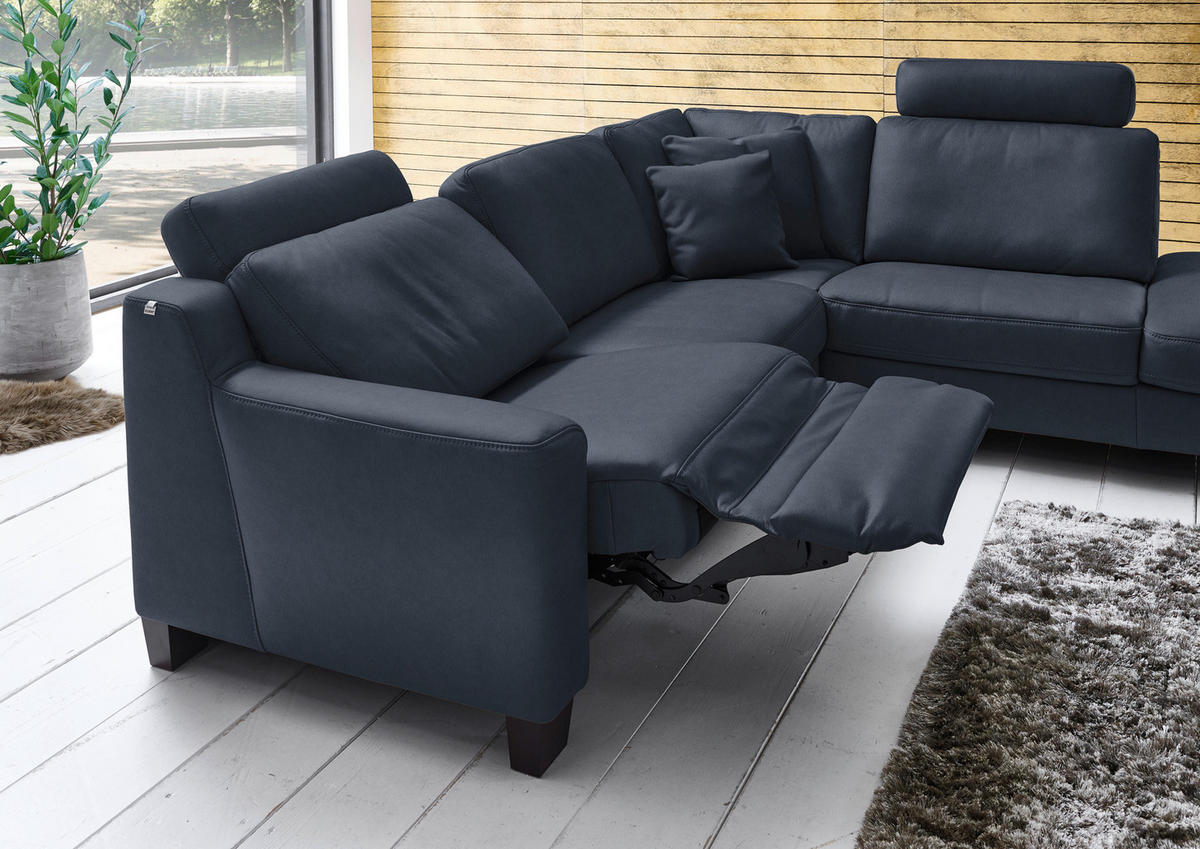 ECKSOFA in Echtleder Dunkelblau  259/235 cm  - Eichefarben/Dunkelblau, Design, Leder/Holz (259/235cm) - Valdera