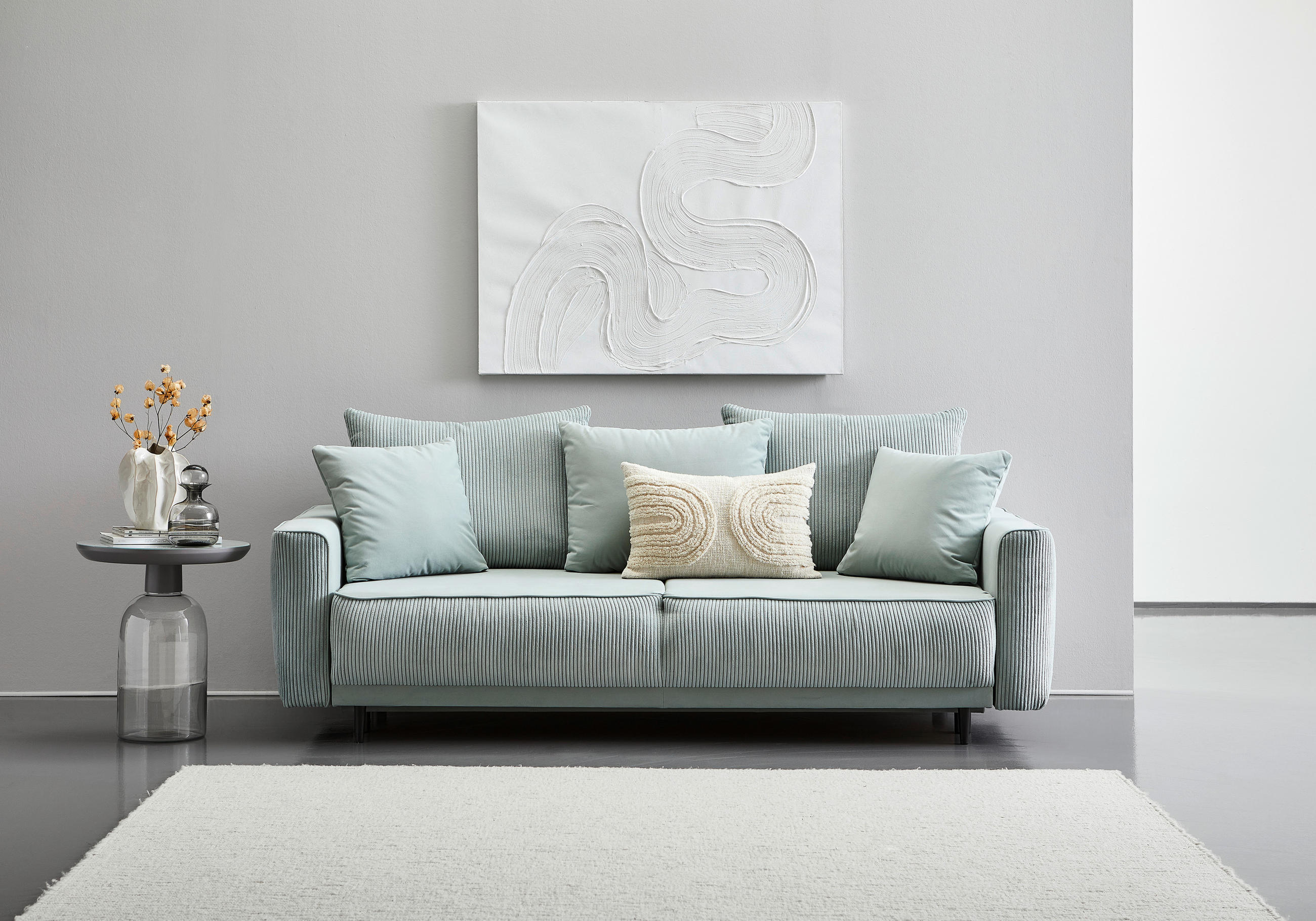 SCHLAFSOFA in Cord, Samt Mintgrün  - Schwarz/Mintgrün, MODERN, Holz/Textil (232/96/112cm) - MID.YOU