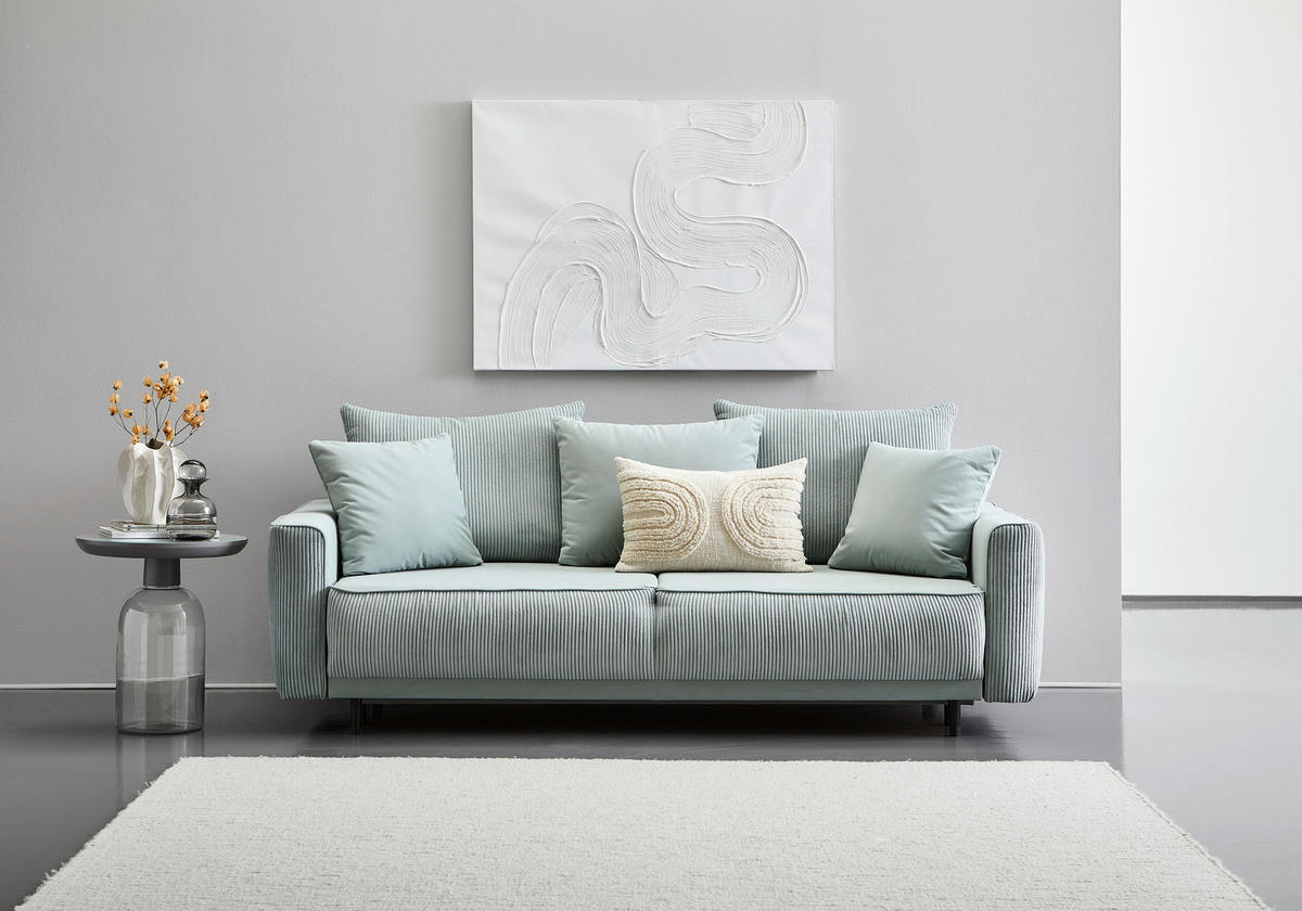 BÄDDSOFFA i manchester, sammet mintgrön  - mintgrön/svart, Modern, trä/textil (232/96/112cm) - MID.YOU