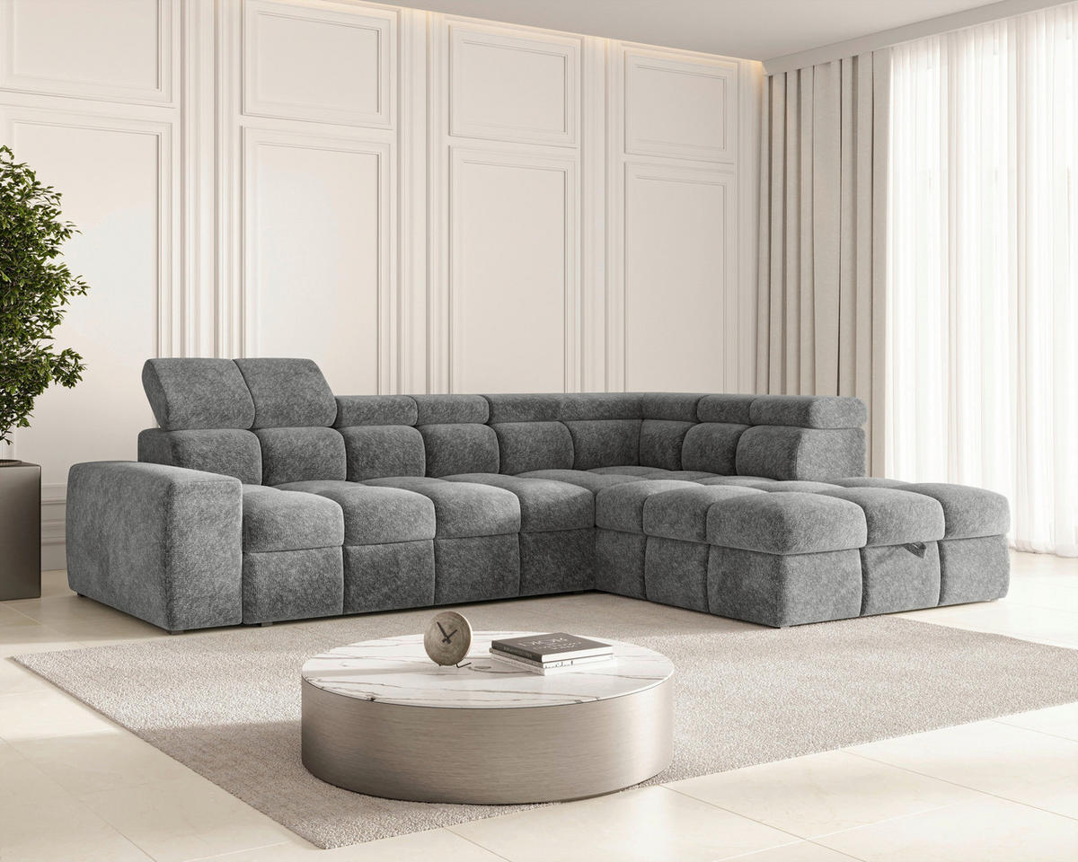 ECKSOFA  in Chenille Dunkelgrau  - Dunkelgrau/Schwarz, MODERN, Kunststoff/Textil (292/204cm) - Milino