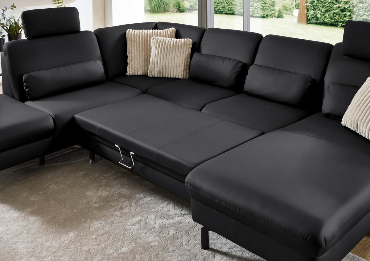 WOHNLANDSCHAFT Beldomo premium in Echtleder Anthrazit  - Anthrazit/Schwarz, KONVENTIONELL, Leder/Metall (224/306/168cm) - Beldomo Premium