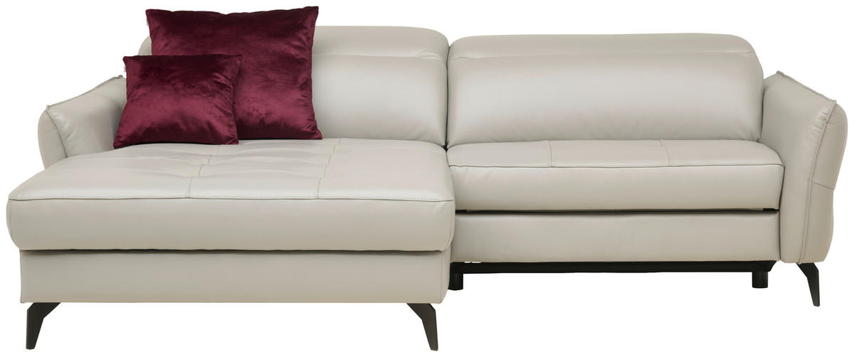 ECKSOFA Hellgrau Echtleder  - Hellgrau/Schwarz, Design, Leder/Metall (175/246cm) - Livetastic