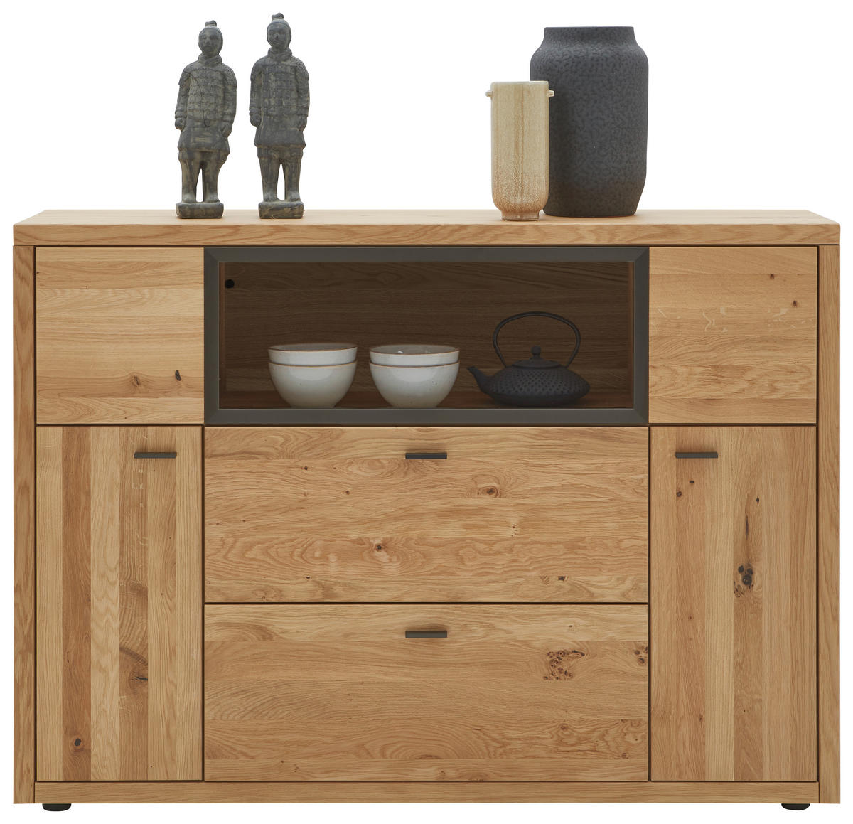 HIGHBOARD Eichefarben, Dunkelgrau  148/106/37 cm  - Wildeiche/Dunkelgrau, Design, Glas/Holz (148/106/37cm) - Valnatura