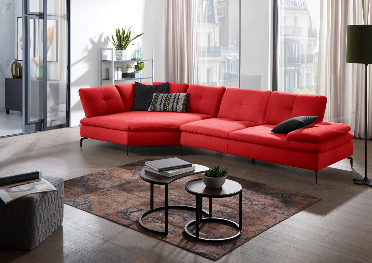 ECKSOFA in Flachgewebe Hellrot  - Hellrot/Schwarz, Design, Textil/Metall (157/344cm) - Chilliano
