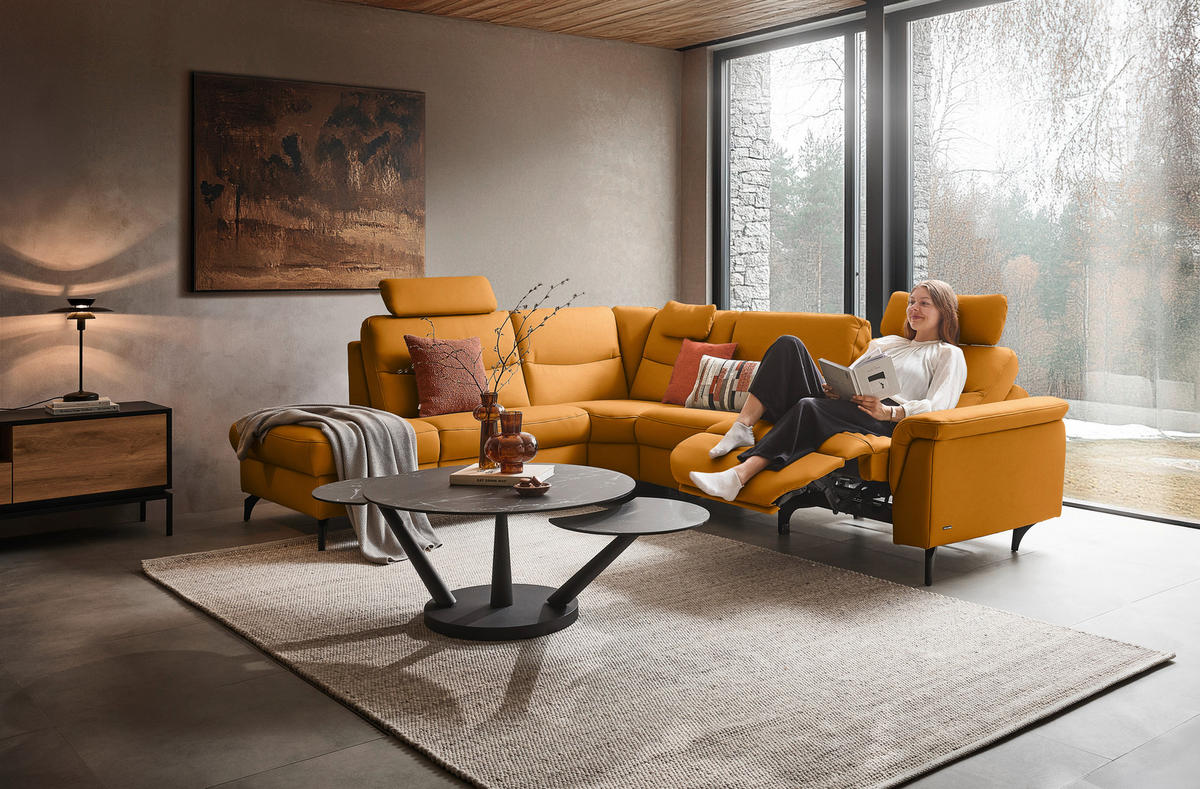 ECKSOFA in Echtleder Currygelb  249/280 cm  - Currygelb/Anthrazit, Design, Leder/Metall (249/280cm) - Himolla Komfortklass