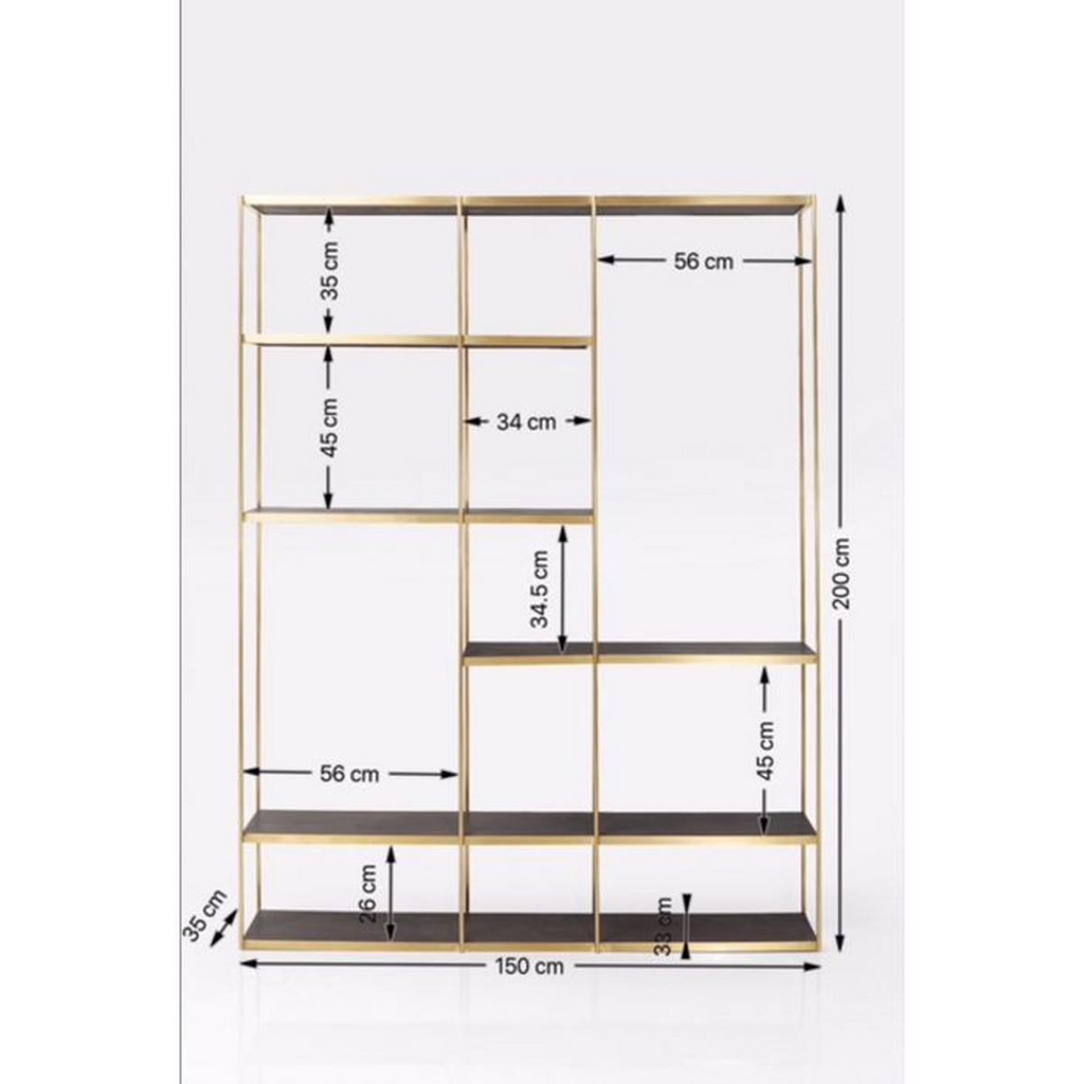 REGAL  150/200/35 cm Schwarz, Messingfarben  - Messingfarben/Schwarz, Design, Holz/Metall (150/200/35cm) - Kare-Design