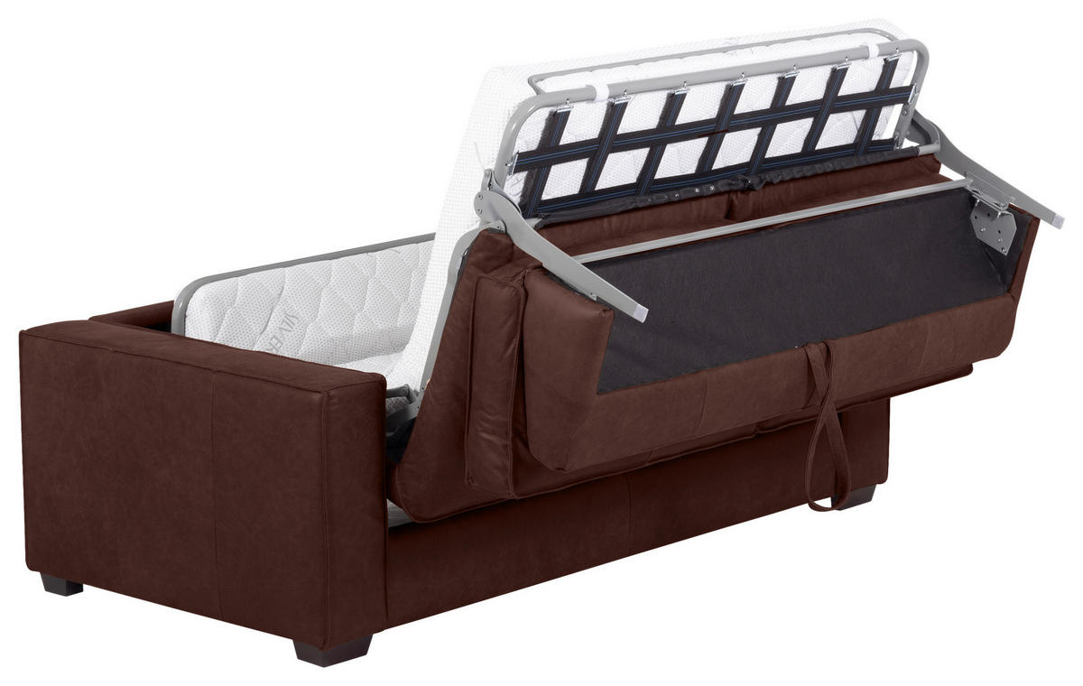 SCHLAFSOFA in Echtleder Braun  - Dunkelbraun/Braun, Design, Leder/Holz (203/85/99cm) - MID.YOU