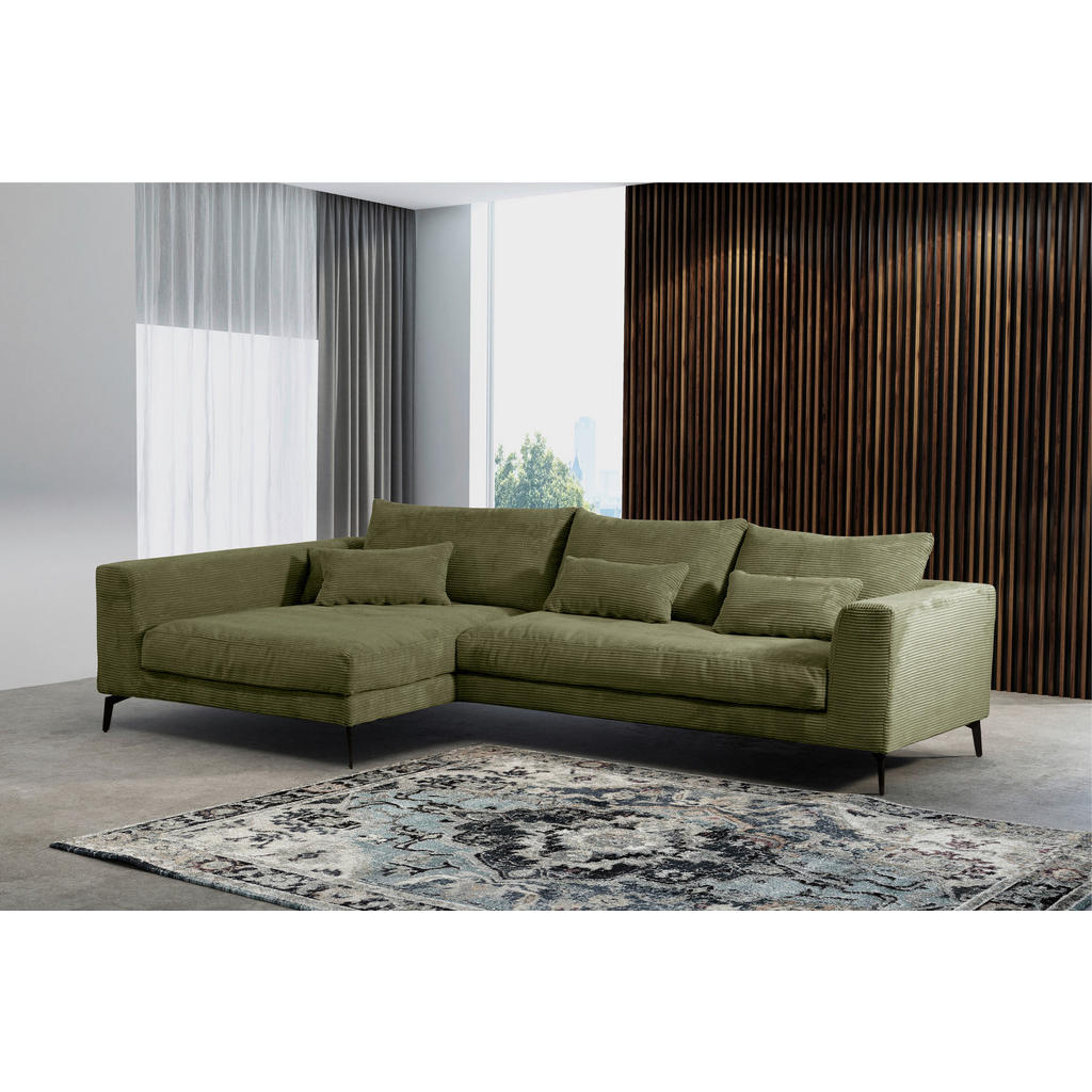 Thumbnail - Livetastic Ecksofa, Olivgrün, Textil, 3-Sitzer, Füllung: Schaumstoff,Silikon, Ottomane links, L-Form, 313x172 cm, Made i...
