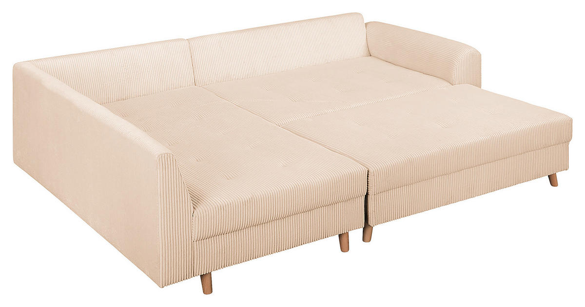 ECKSOFA inkl. Hocker Ariella Creme Cord  - Creme/Naturfarben, Design, Holz/Textil (161/231cm) - Livetastic