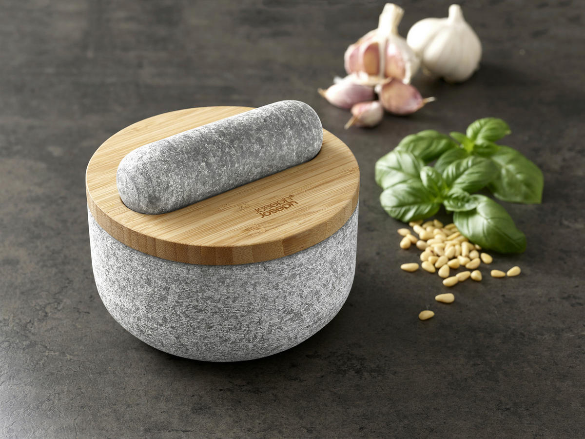 MÖRSERSET    - Grau, Basics, Holz/Stein (15,5/15,5/13cm) - Joseph Joseph